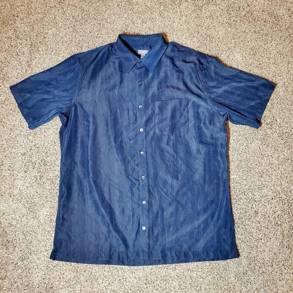 Van Heusen Men's Navy Blue Short Sleeve Button Up Dress Shirt Size XLT 17-17.5 - Picture 1 of 15